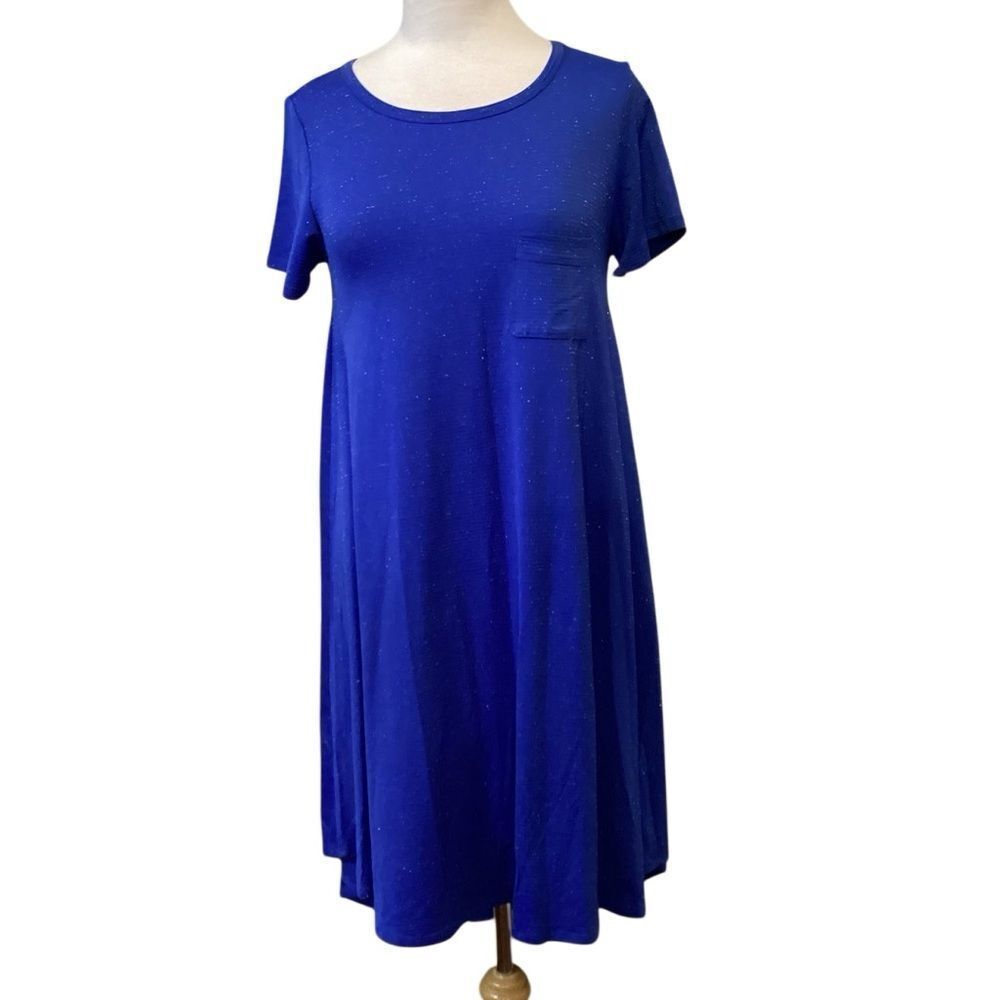 NWT LuLaRoe Carly sparkle blue hi-low trapeze shirt dress XS